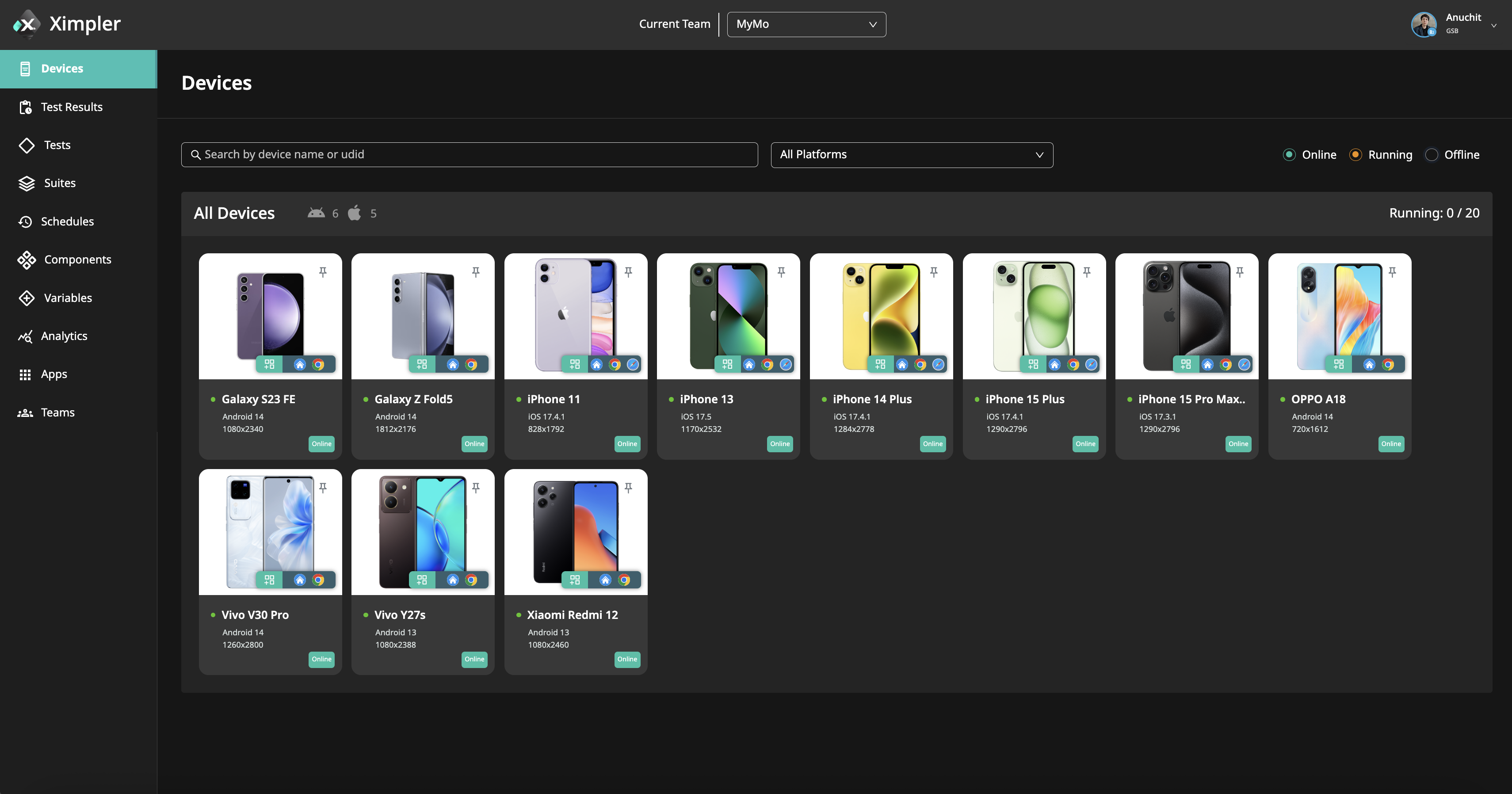 Real Device Cloud Dashboard